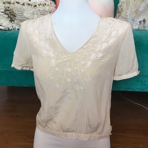 Jane Birkin ivory silk embroidered blouse